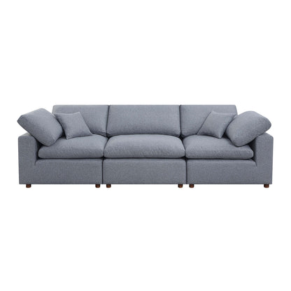 Grey Linen 3-seater Modular Sectional Sofa with Pillows
