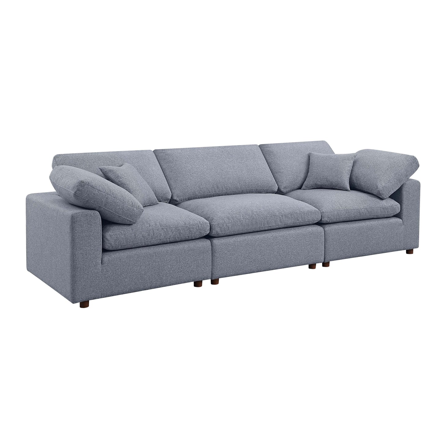 Grey Linen 3-seater Modular Sectional Sofa with Pillows
