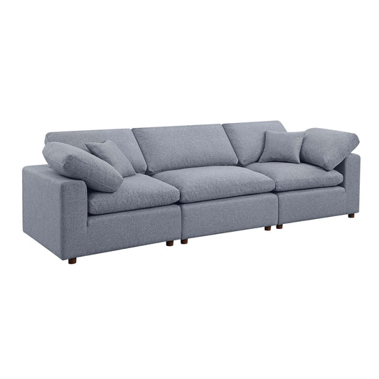 Grey Linen 3-seater Modular Sectional Sofa with Pillows