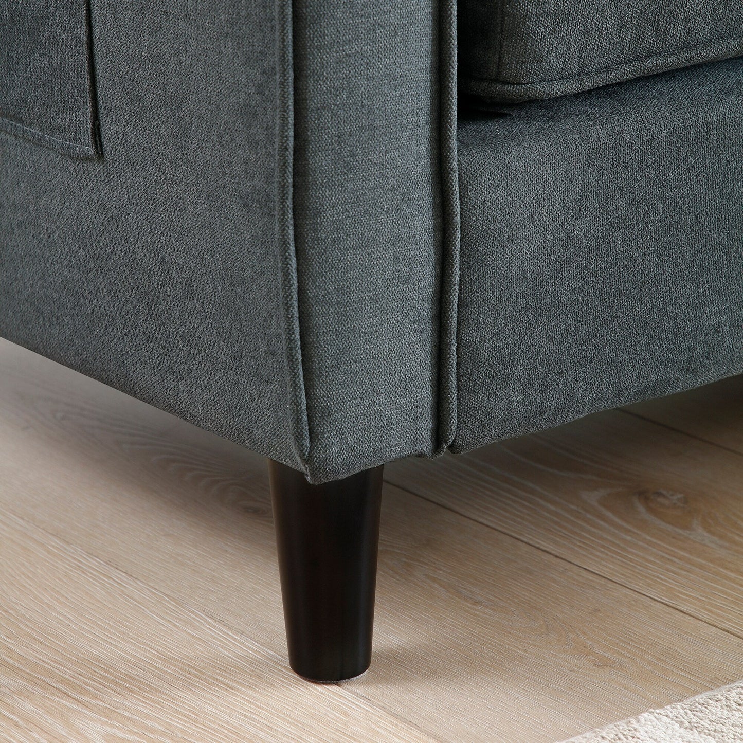 Grey Linen 3-seater Sofa with LED Lights and USB Ports