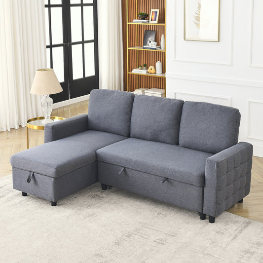 Grey Linen 78.8'' L-Shaped Sectional Sofa with Reversible Chaise