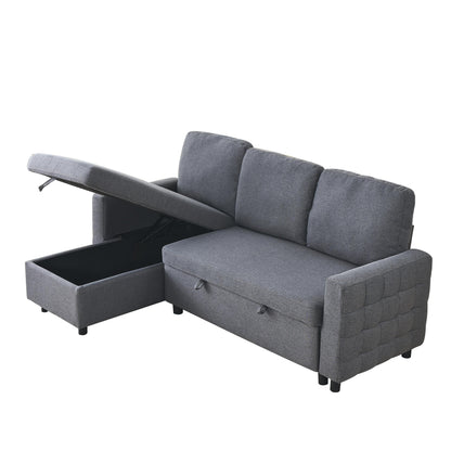 Grey Linen 78.8'' L-Shaped Sectional Sofa with Reversible Chaise
