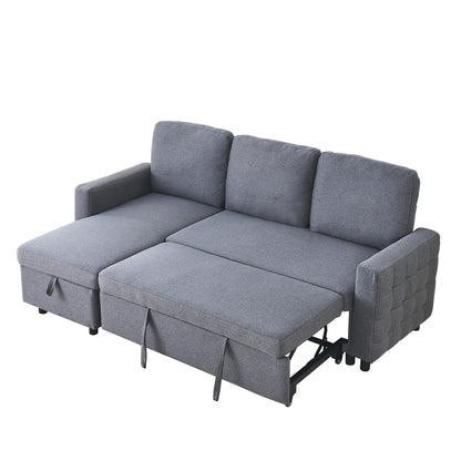 Grey Linen 78.8'' Sectional Sofa with Reversible Chaise, Storage Compartment, and High-Density Foam Seating
