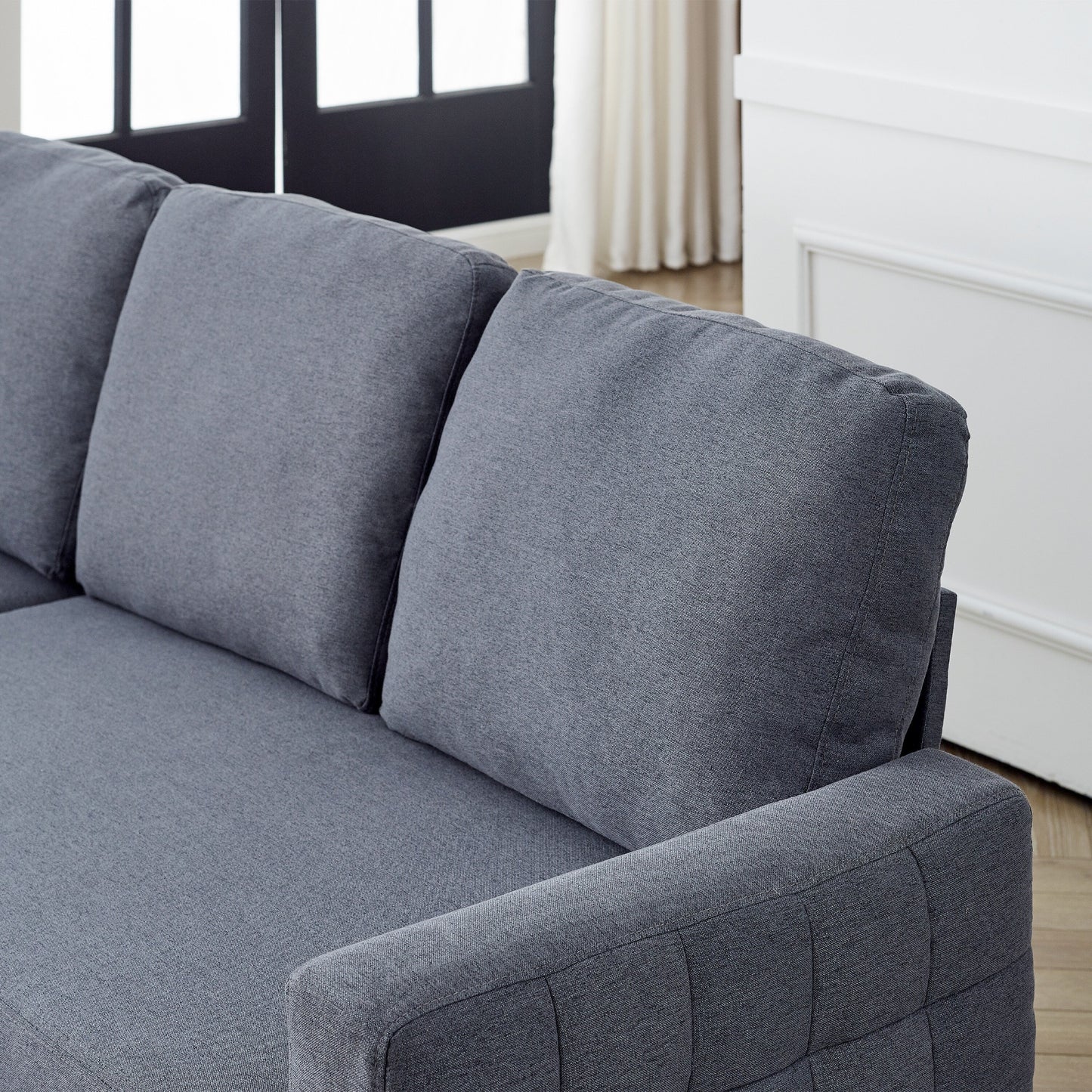 Grey Linen 78.8'' Sectional Sofa with Reversible Chaise, Storage Compartment, and High-Density Foam Seating