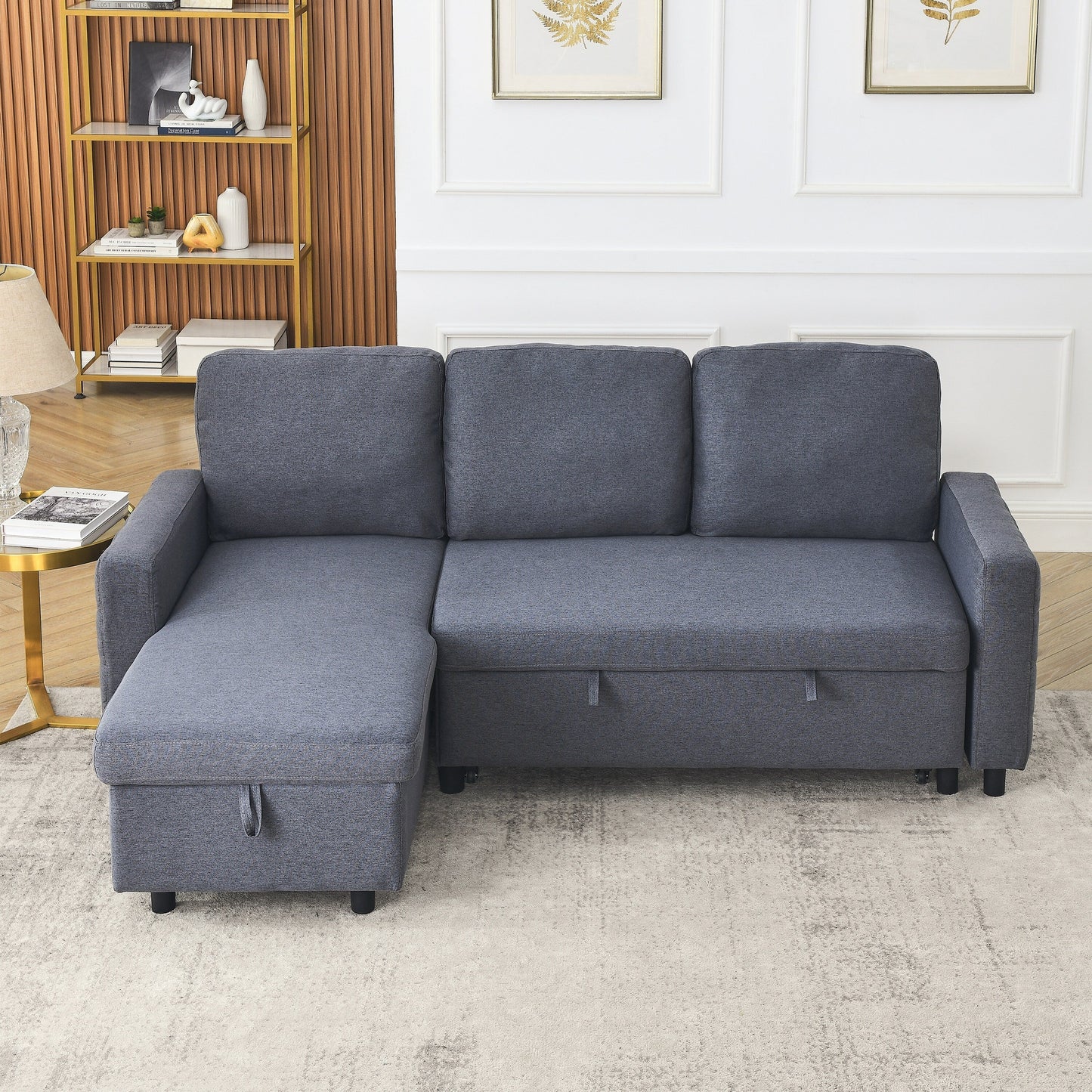 Grey Linen 78.8'' Sectional Sofa with Reversible Chaise, Storage Compartment, and High-Density Foam Seating