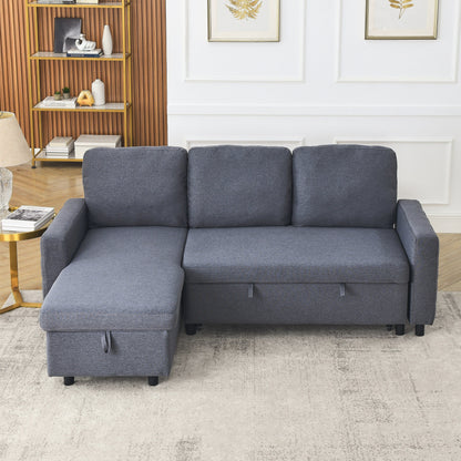 Grey Linen 78.8'' Sectional Sofa with Reversible Chaise, Storage Compartment, and High-Density Foam Seating