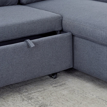 Grey Linen 78.8'' Sectional Sofa with Reversible Chaise, Storage Compartment, and High-Density Foam Seating