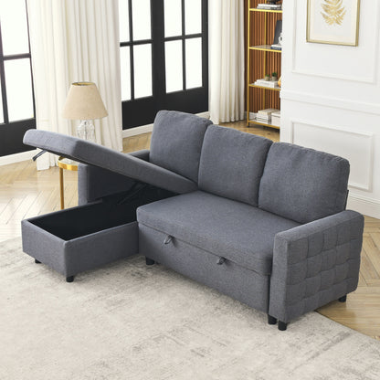 Grey Linen 78.8'' Sectional Sofa with Reversible Chaise, Storage Compartment, and High-Density Foam Seating