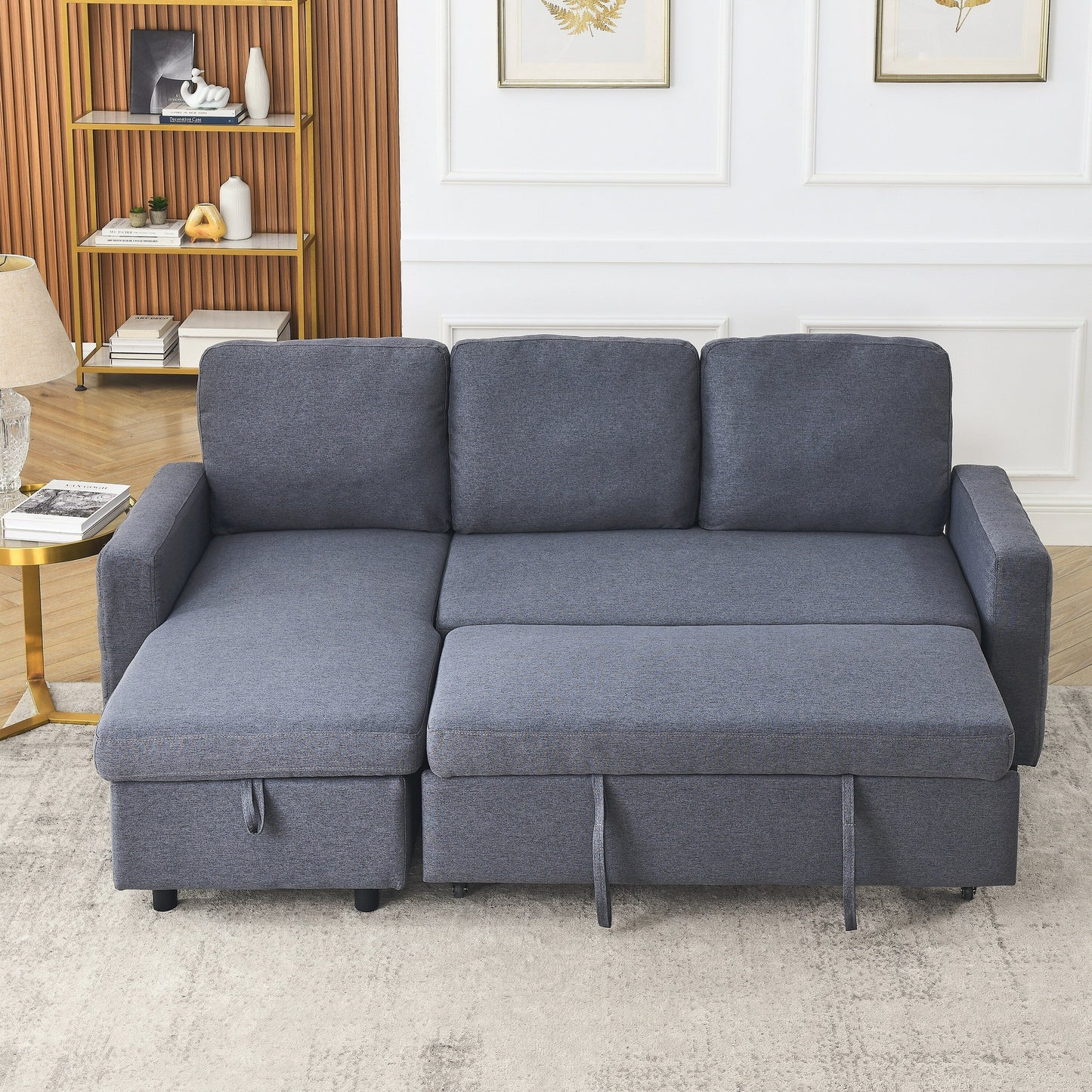 Grey Linen 78.8'' Sectional Sofa with Reversible Chaise, Storage Compartment, and High-Density Foam Seating