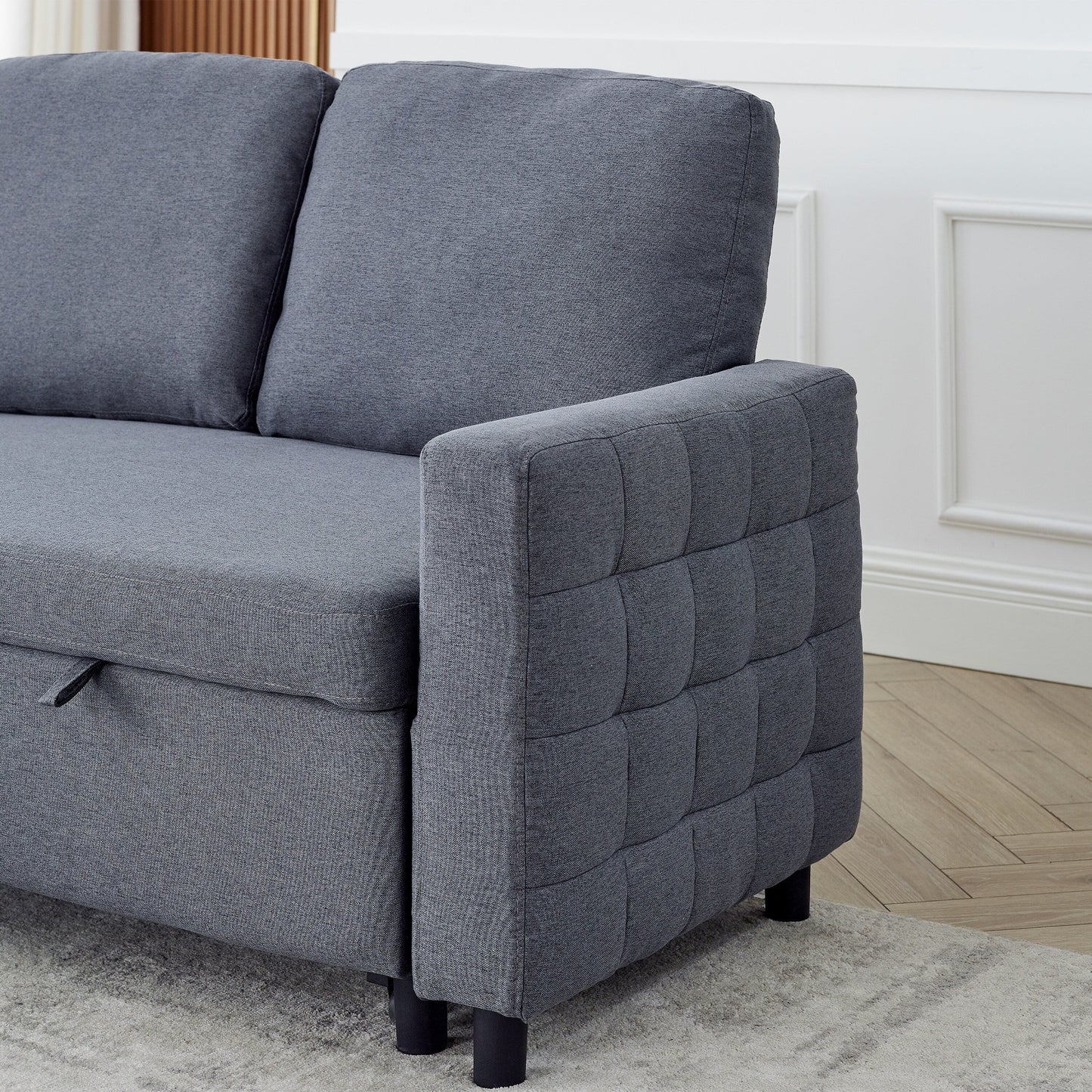 Grey Linen 78.8'' Sectional Sofa with Reversible Chaise, Storage Compartment, and High-Density Foam Seating
