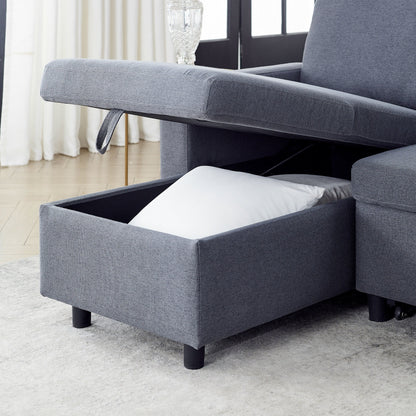 Grey Linen 78.8'' Sectional Sofa with Reversible Chaise, Storage Compartment, and High-Density Foam Seating