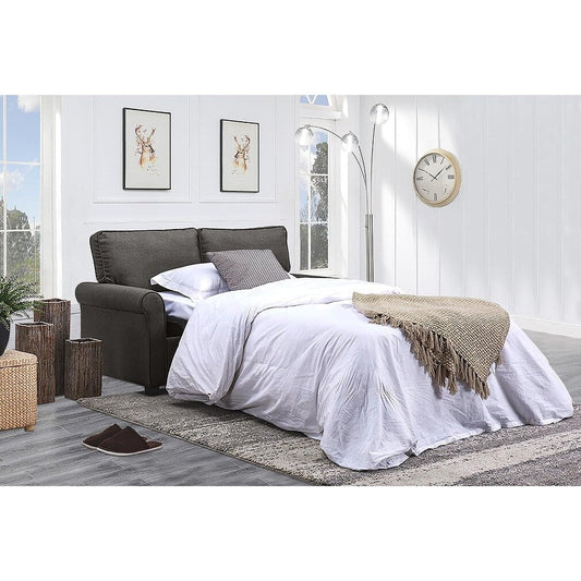 Grey Linen Loveseat Sofa Bed with Memory Foam Mattress