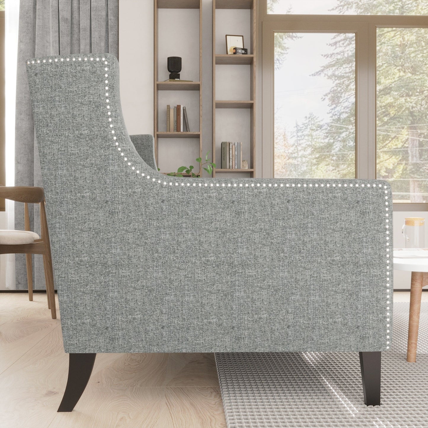 Grey Mid Century Modern 78.75 Polyester 3-seater Sofa with Button Tufted Backrest and Comfy Cushion for Living Room