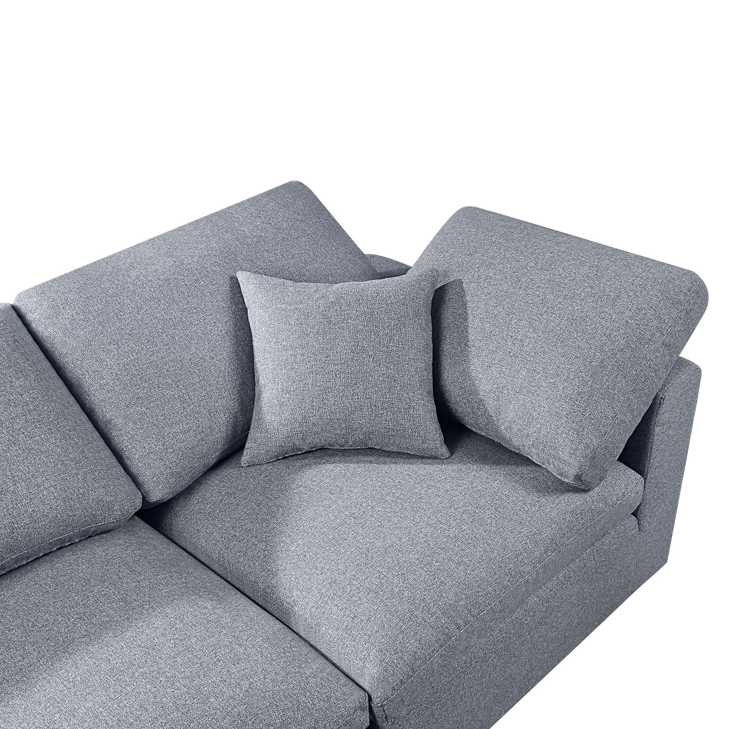 Grey Modern 155.9 Linen 4 Seat Modular Sectional Sofa with Pillows for Living Room