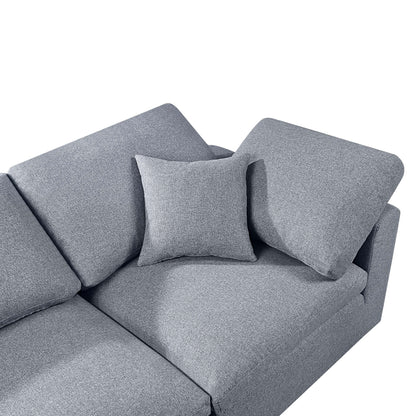 Grey Modern 155.9 Linen 4 Seat Modular Sectional Sofa with Pillows for Living Room