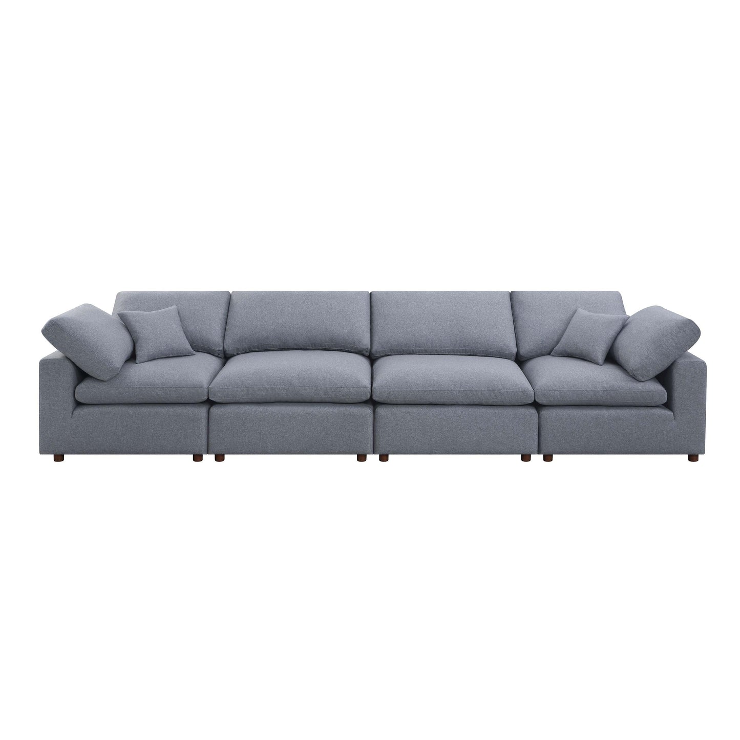 Grey Modern 155.9 Linen 4 Seat Modular Sectional Sofa with Pillows for Living Room