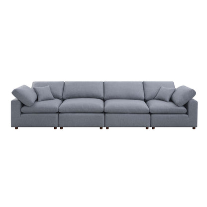 Grey Modern 155.9 Linen 4 Seat Modular Sectional Sofa with Pillows for Living Room