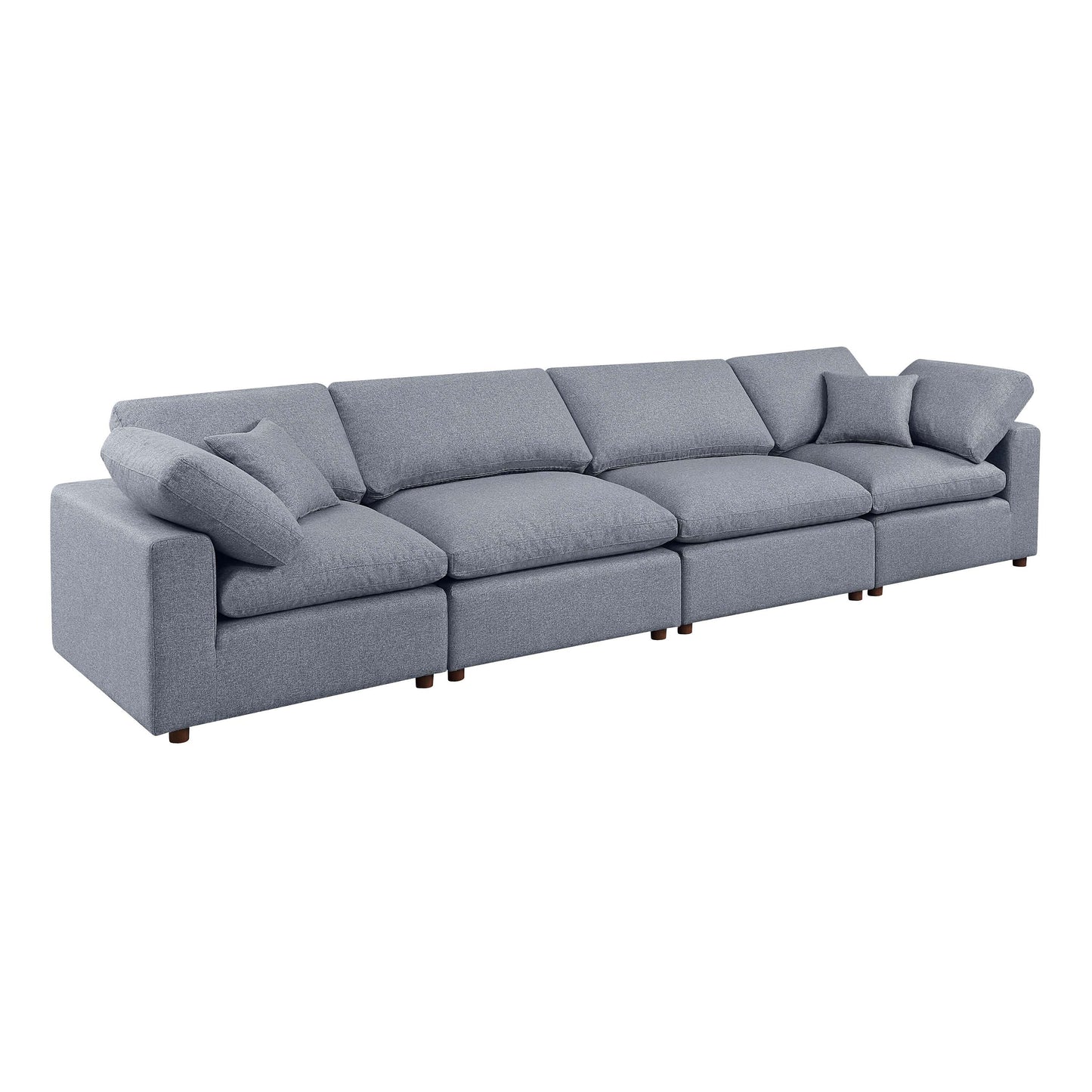 Grey Modern 155.9 Linen 4 Seat Modular Sectional Sofa with Pillows for Living Room