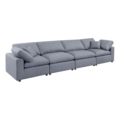 Grey Modern 155.9 Linen 4 Seat Modular Sectional Sofa with Pillows for Living Room