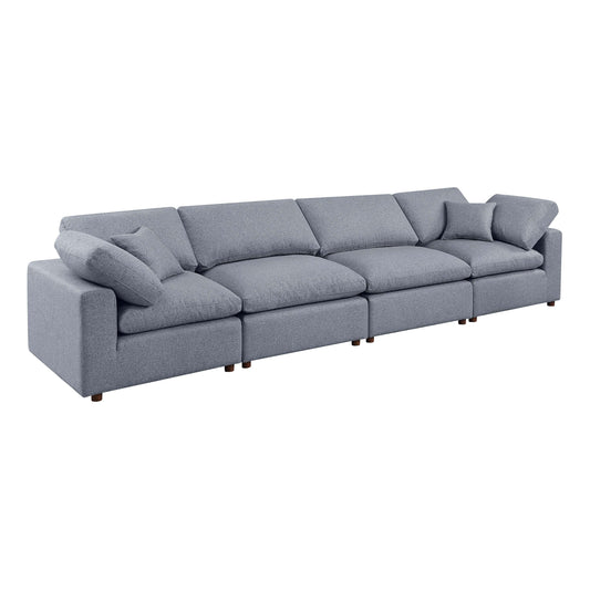Grey Modern 155.9 Linen 4 Seat Modular Sectional Sofa with Pillows for Living Room