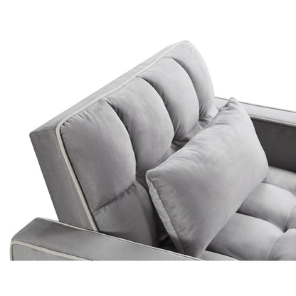 Grey Modern 35.83 3 in 1 Velvet Single Convertible Sofa Bed with Adjustable Back and USB Charging Port for Living Room