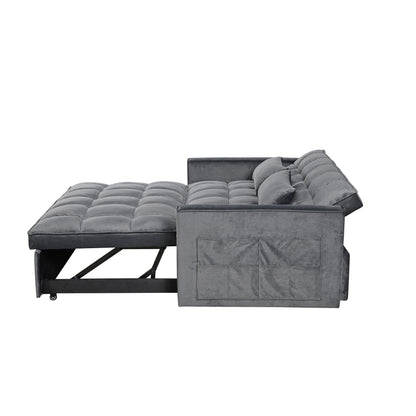 Grey Modern 55.12 3 in 1 Flannel Loveseat Convertible Sofa Bed with Adjustable Backrest and Storage Space for Living Room