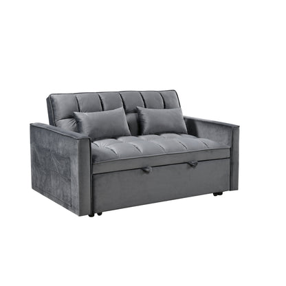 Grey Modern 55.12 3 in 1 Flannel Loveseat Convertible Sofa Bed with Adjustable Backrest and Storage Space for Living Room