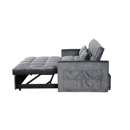 Grey Modern 55.12 3 in 1 Flannel Loveseat Convertible Sofa Bed with Adjustable Backrest and Storage Space for Living Room