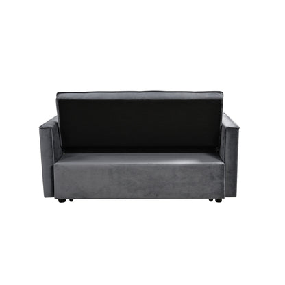 Grey Modern 55.12 3 in 1 Flannel Loveseat Convertible Sofa Bed with Adjustable Backrest and Storage Space for Living Room