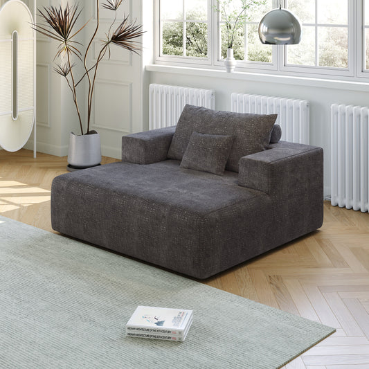Grey Modern 55 Chenille Sponge Single Sleeper Chair Sofa with Backrest Pillow for Living Room