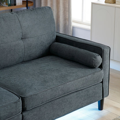 Grey Modern 57.87 Linen Loveseat Sofa with LED Lights and 2 USB Ports for Living Room