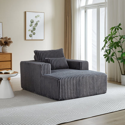 Grey Modern 62.5 Corduroy Sponge Sofa Lounge Chair with 2 Pillows for Living Room