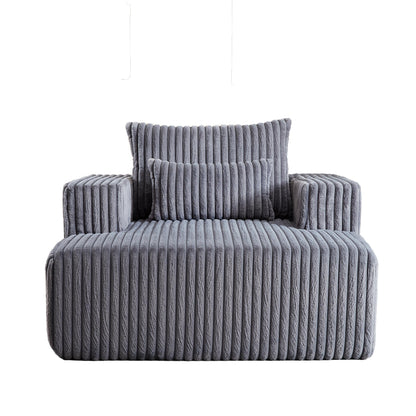 Grey Modern 62.5 Corduroy Sponge Sofa Lounge Chair with 2 Pillows for Living Room