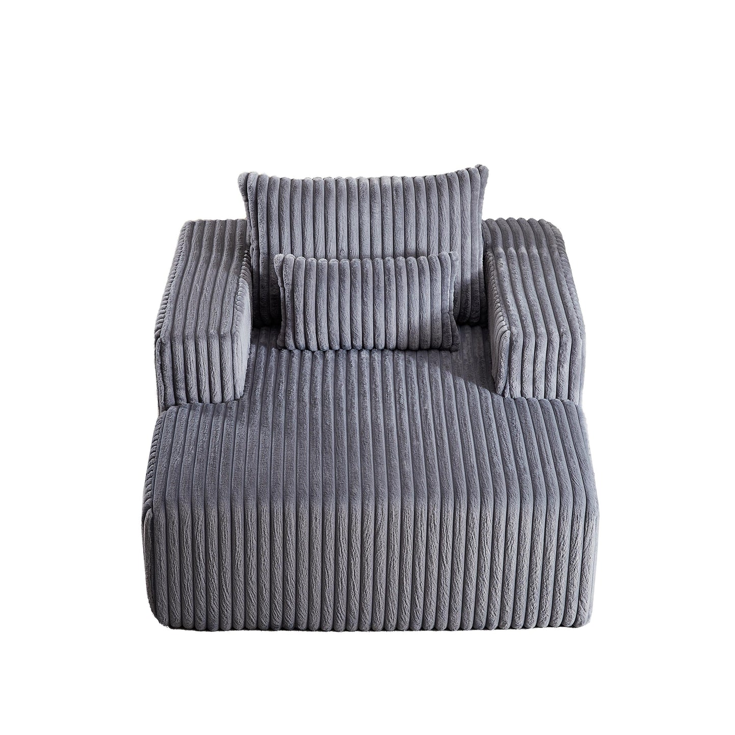 Grey Modern 62.5 Corduroy Sponge Sofa Lounge Chair with 2 Pillows for Living Room