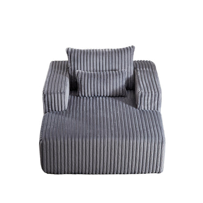 Grey Modern 62.5 Corduroy Sponge Sofa Lounge Chair with 2 Pillows for Living Room