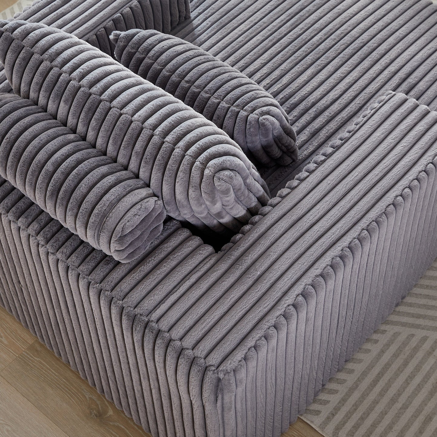 Grey Modern 62.5 Corduroy Sponge Sofa Lounge Chair with 2 Pillows for Living Room