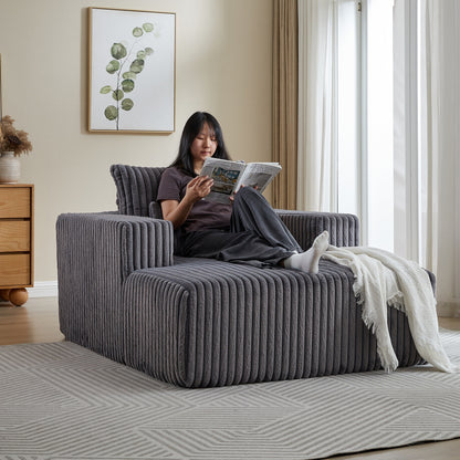 Grey Modern 62.5 Corduroy Sponge Sofa Lounge Chair with 2 Pillows for Living Room