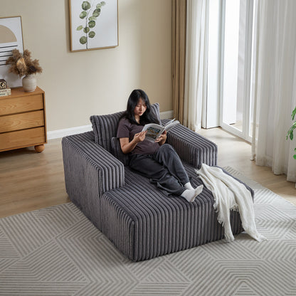 Grey Modern 62.5 Corduroy Sponge Sofa Lounge Chair with 2 Pillows for Living Room