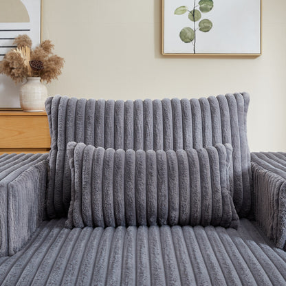 Grey Modern 62.5 Corduroy Sponge Sofa Lounge Chair with 2 Pillows for Living Room
