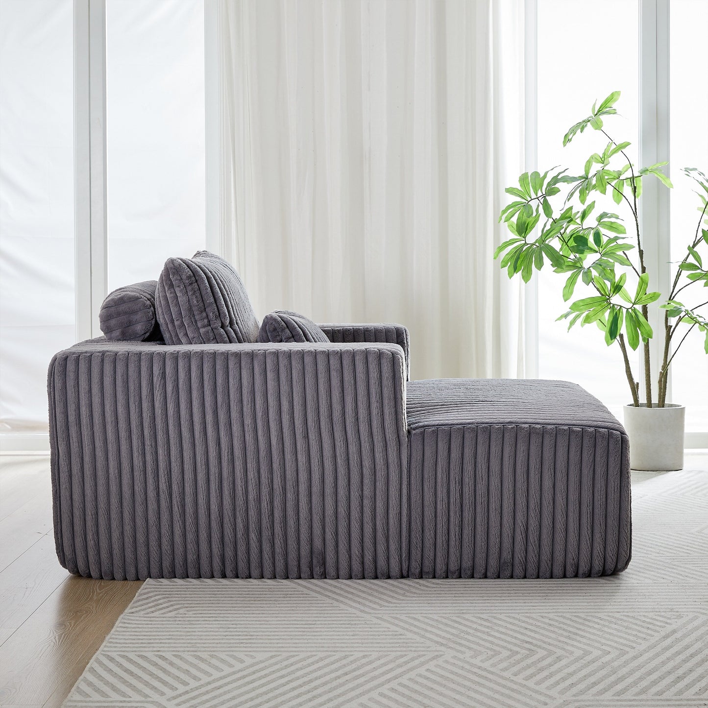 Grey Modern 62.5 Corduroy Sponge Sofa Lounge Chair with 2 Pillows for Living Room