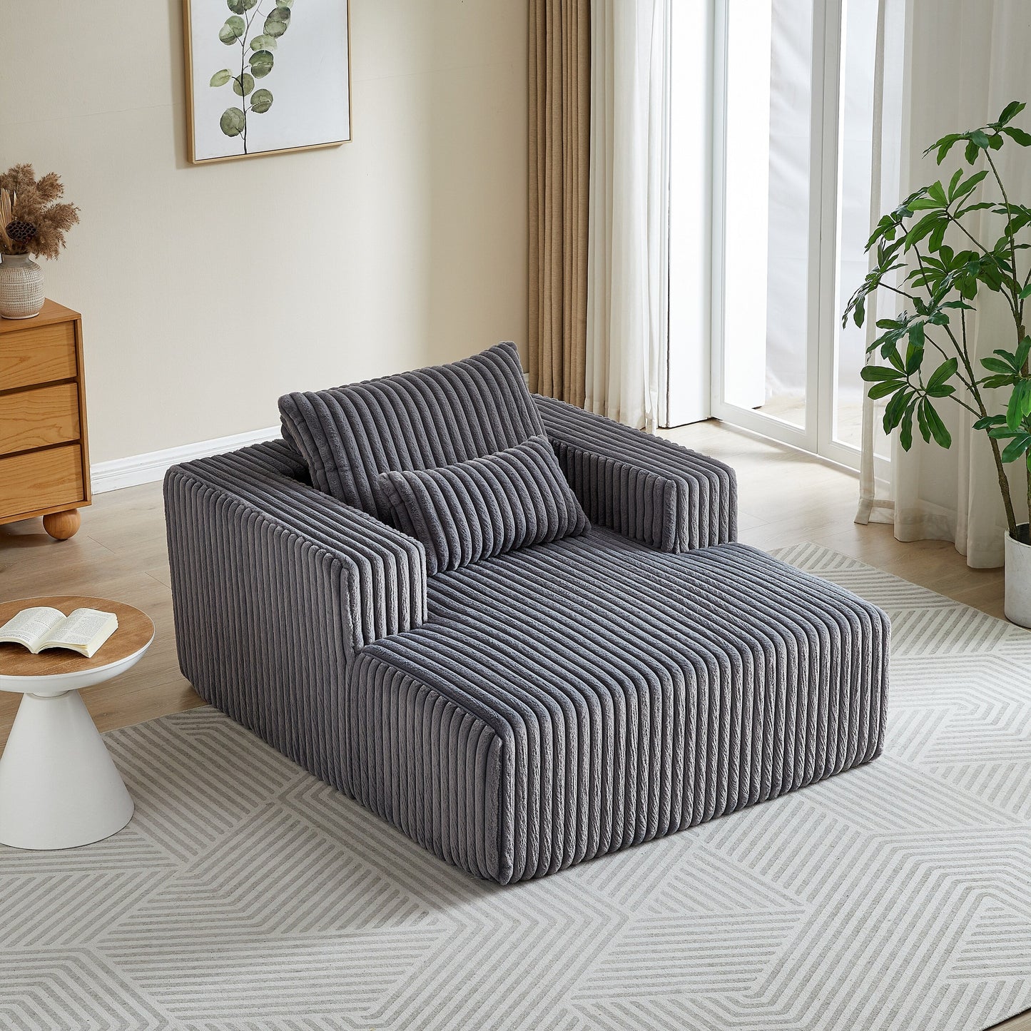 Grey Modern 62.5 Corduroy Sponge Sofa Lounge Chair with 2 Pillows for Living Room