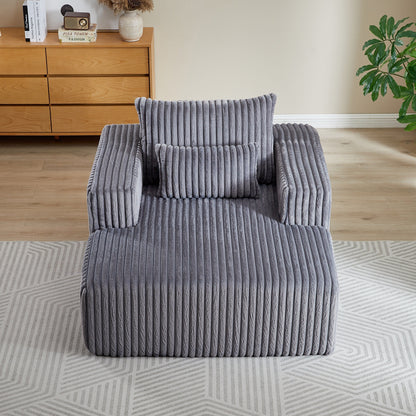 Grey Modern 62.5 Corduroy Sponge Sofa Lounge Chair with 2 Pillows for Living Room