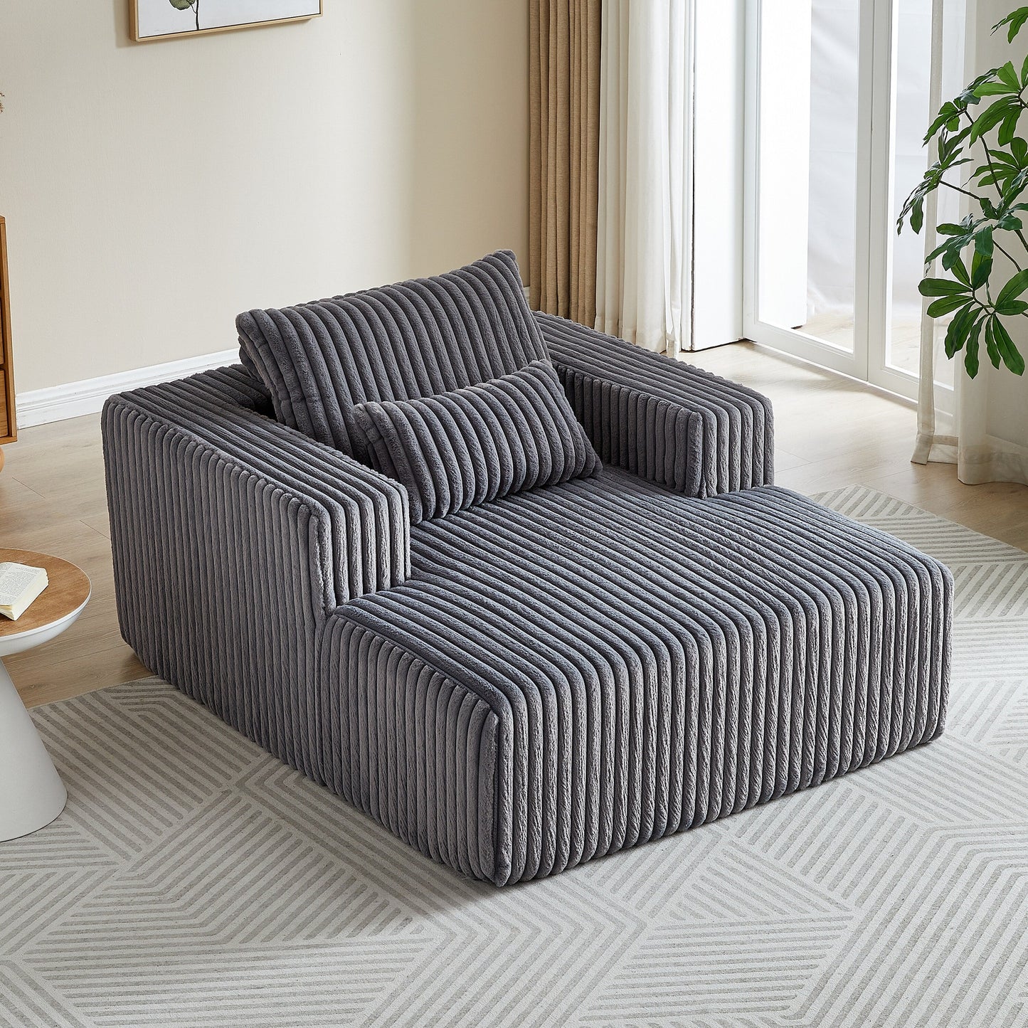 Grey Modern 62.5 Corduroy Sponge Sofa Lounge Chair with 2 Pillows for Living Room