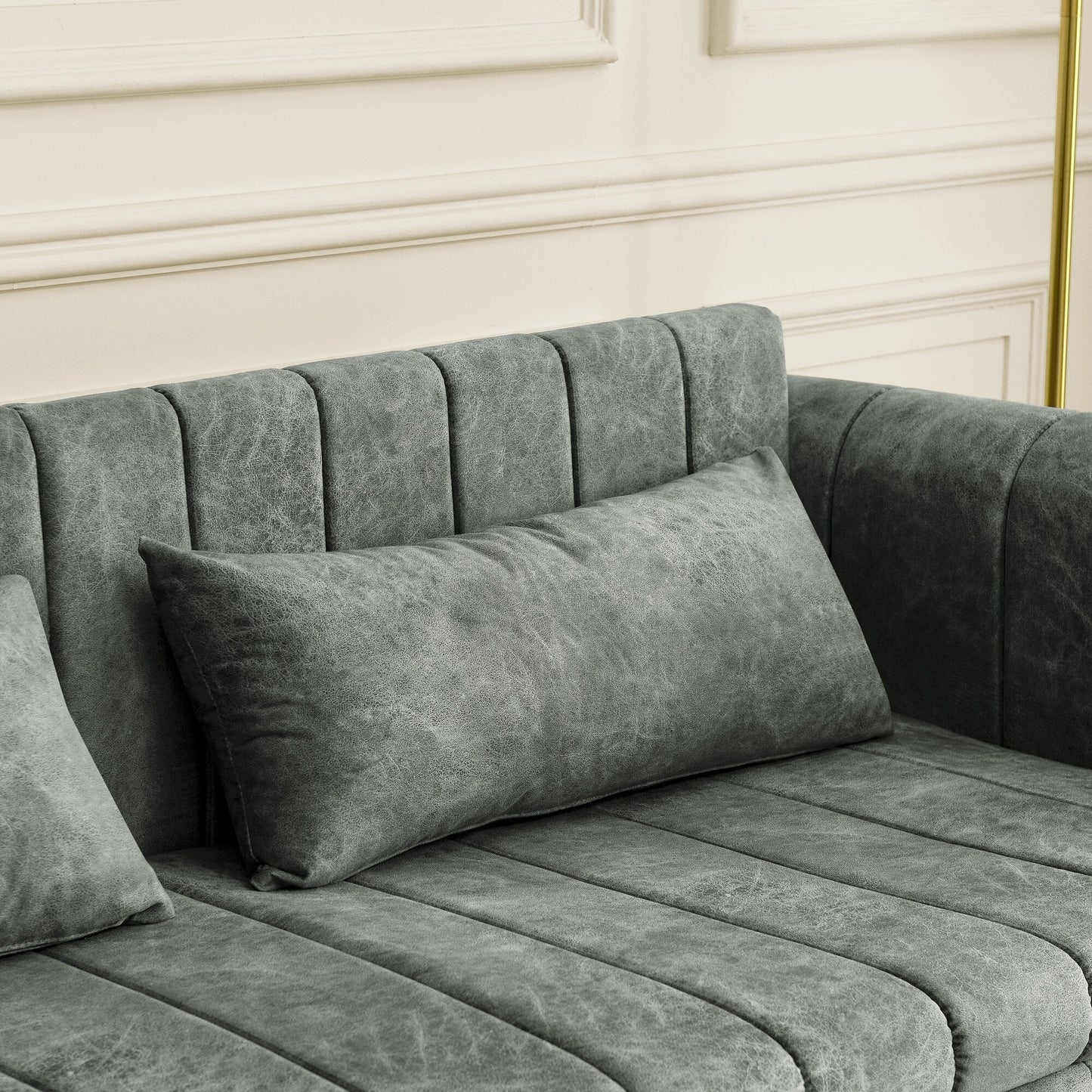 Grey Modern 68 Foam 3 in 1 Pull-Out 3-seaters Bed Sleeper Sofa with Copper Nails and Two Drawers
