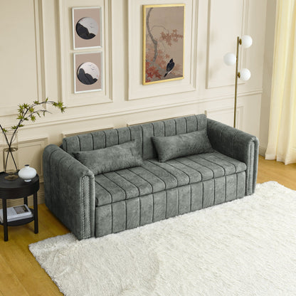 Grey Modern 68 Foam 3 in 1 Pull-Out 3-seaters Bed Sleeper Sofa with Copper Nails and Two Drawers