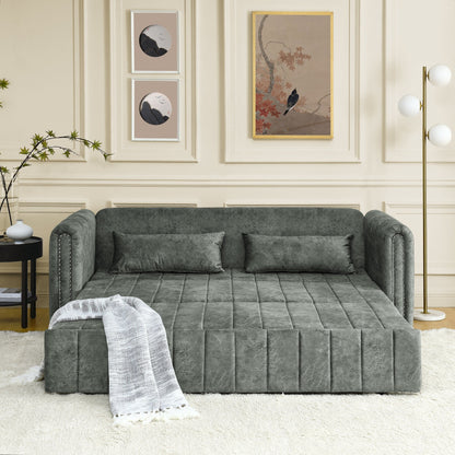 Grey Modern 68 Foam 3 in 1 Pull-Out 3-seaters Bed Sleeper Sofa with Copper Nails and Two Drawers