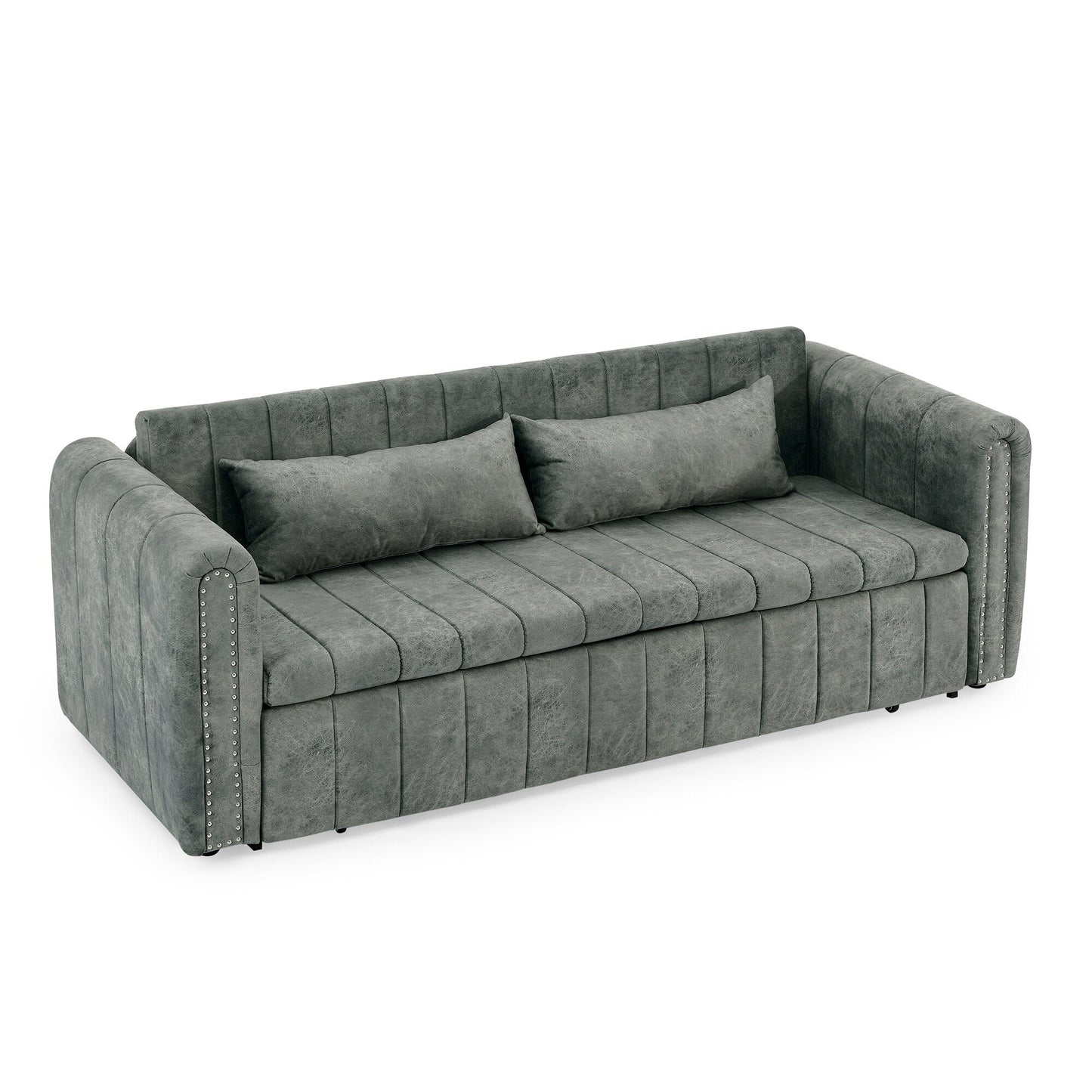 Grey Modern 68 Foam 3 in 1 Pull-Out 3-seaters Bed Sleeper Sofa with Copper Nails and Two Drawers