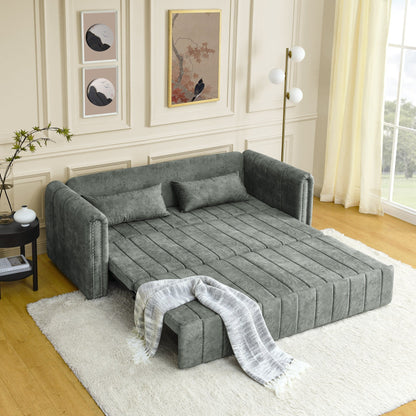 Grey Modern 68 Foam 3 in 1 Pull-Out 3-seaters Bed Sleeper Sofa with Copper Nails and Two Drawers