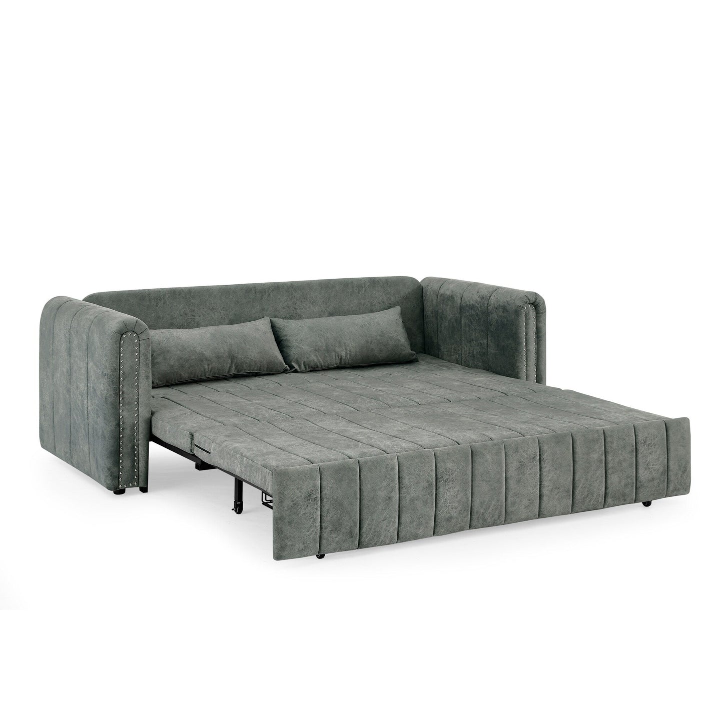Grey Modern 68 Foam 3 in 1 Pull-Out 3-seaters Bed Sleeper Sofa with Copper Nails and Two Drawers