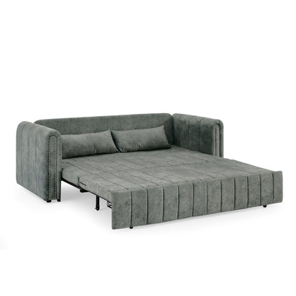 Grey Modern 68 Foam 3 in 1 Pull-Out 3-seaters Bed Sleeper Sofa with Copper Nails and Two Drawers